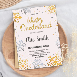 Convite Winter ONEderland Birthday Invtions Snow Ouro