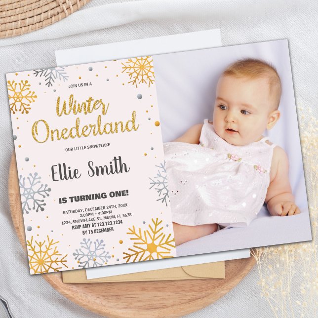 Convite Winter ONEderland Birthday Invtions Snow Photo (Winter ONEderland Birthday Invitations Snow Photo)