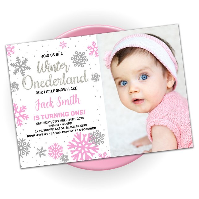 Convite Winter Onederland Birthday Invtions White Photo (Winter Onederland Birthday Invitations White Photo)
