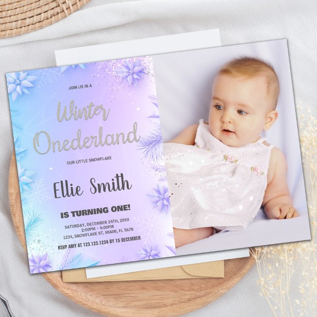 Convite Winter ONEderland Birthday Invtions With Photo (Winter ONEderland Birthday Invitations With Photo)