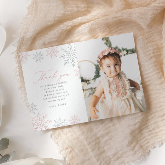 Convite Winter Onederland Birthday Photo Thank You Card (Criador carregado)