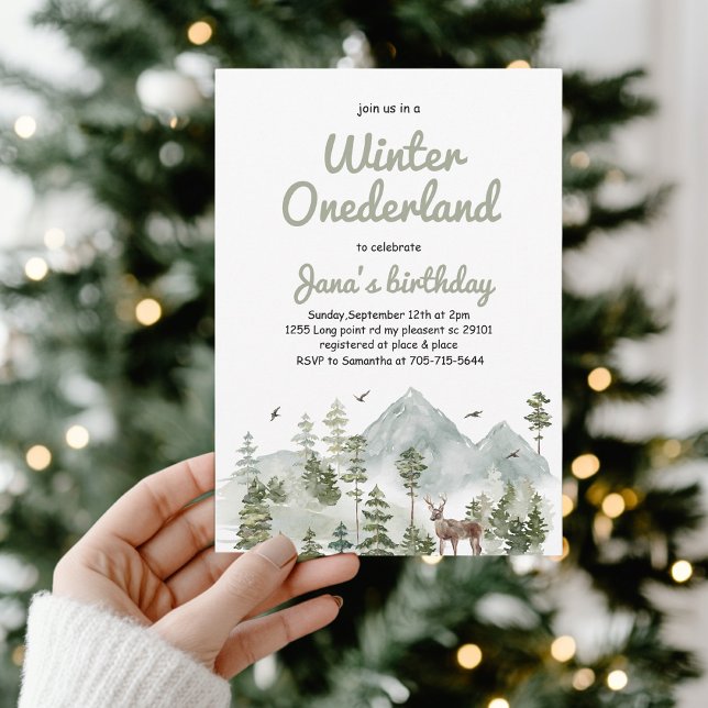 Convite Winter ONEderland Birthday | Veado de Aquarela (Criador carregado)