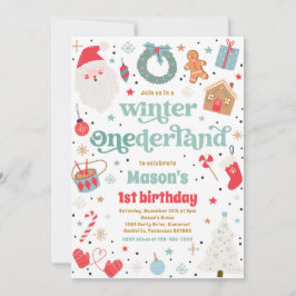 Convite Winter ONEderland Blue Christmas Festa de aniversá