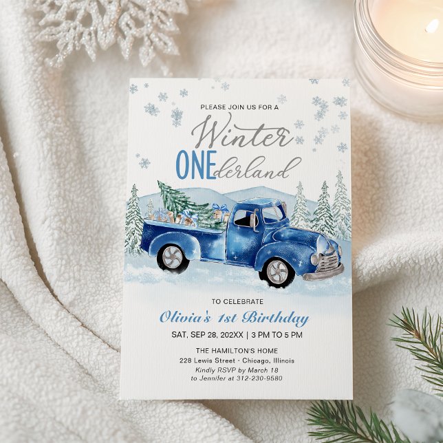 Convite Winter Onederland Blue Truck First Birthday (Criador carregado)