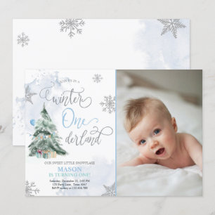 Convite Winter Onederland Boy Blue Winter primeiro anivers