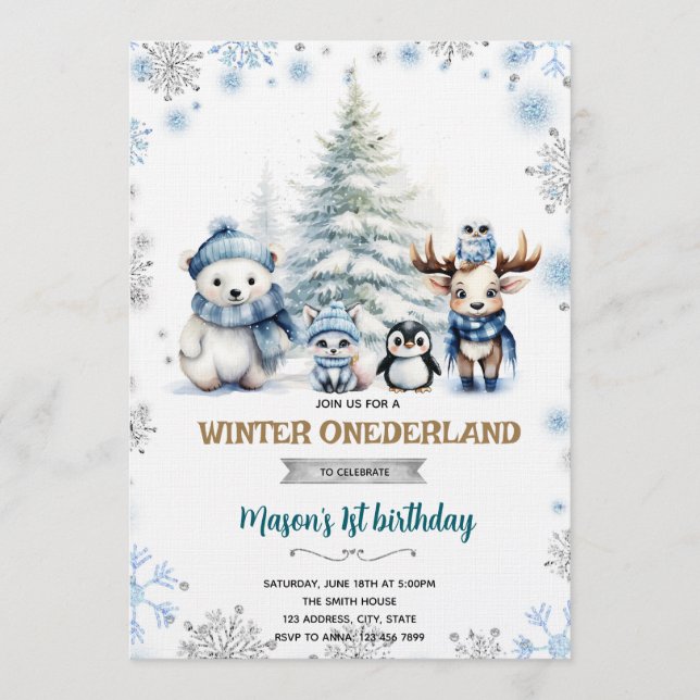 Convite Winter Onederland boy invitation (Frente)
