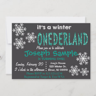 Convite Winter ONEderland. Chalkboard.