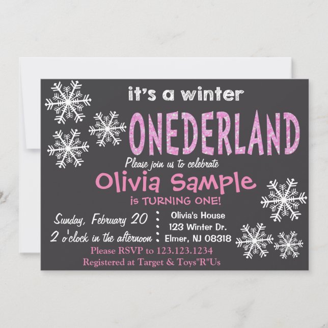 Convite Winter ONEderland. Chalkboard. (Frente)