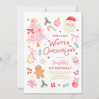 Convite Winter Onederland Christmas 1st Birthday Party