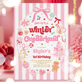 Convite Winter Onederland Christmas Coquette Bow Birthday