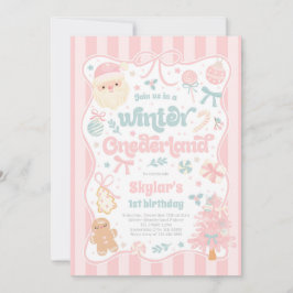 Convite Winter Onederland Christmas Coquette Bow Birthday