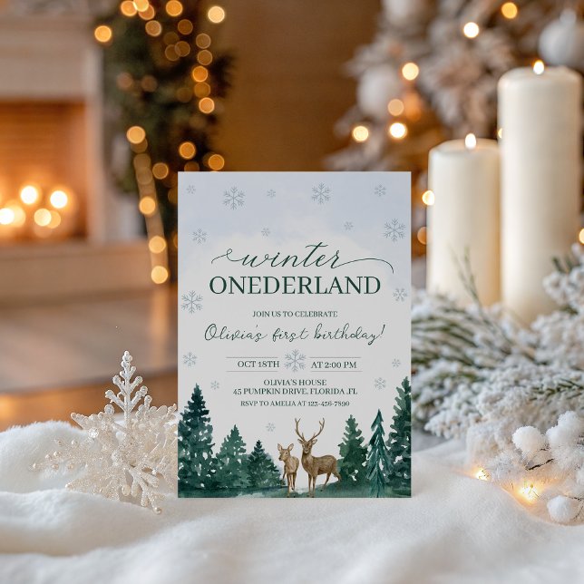 Convite Winter ONEderland Deer Invite (Criador carregado)