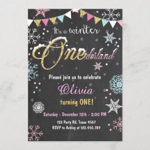 Convite Winter Onederland - festa de aniversário convidada