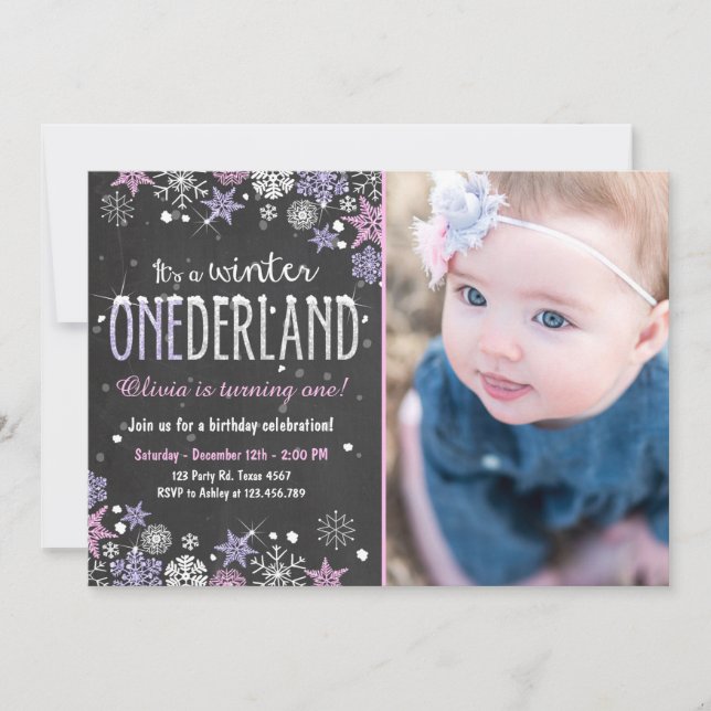 Convite Winter Onederland festa de aniversário convidada G (Frente)
