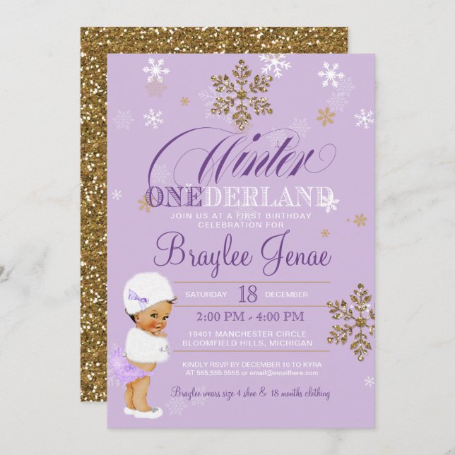 Convite Winter Onederland First Birday Ethnic Baby Girl (Frente/Verso)