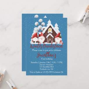 Convite Winter Onederland First Birthday Cute gnomos