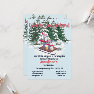Convite Winter Onederland First Birthday Cute Penguins on