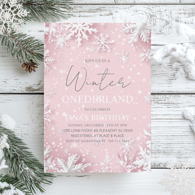 Convite Winter ONEderland First Birthday Pink (Criador carregado)