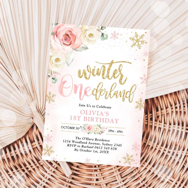 Convite Winter ONEderland Floral Girl 1st Birthday (Criador carregado)