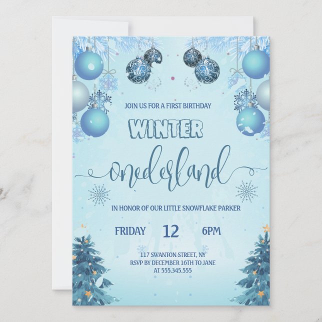 Convite Winter onederland for Boy first birthday (Frente)