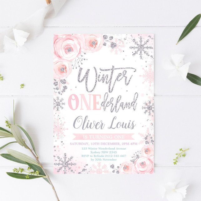 Convite Winter ONEderland Girl 1st Birthday Invitation (Criador carregado)