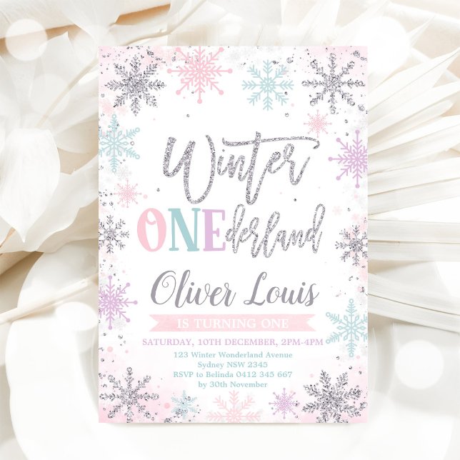 Convite Winter ONEderland Girl 1st Birthday Invitation (Criador carregado)