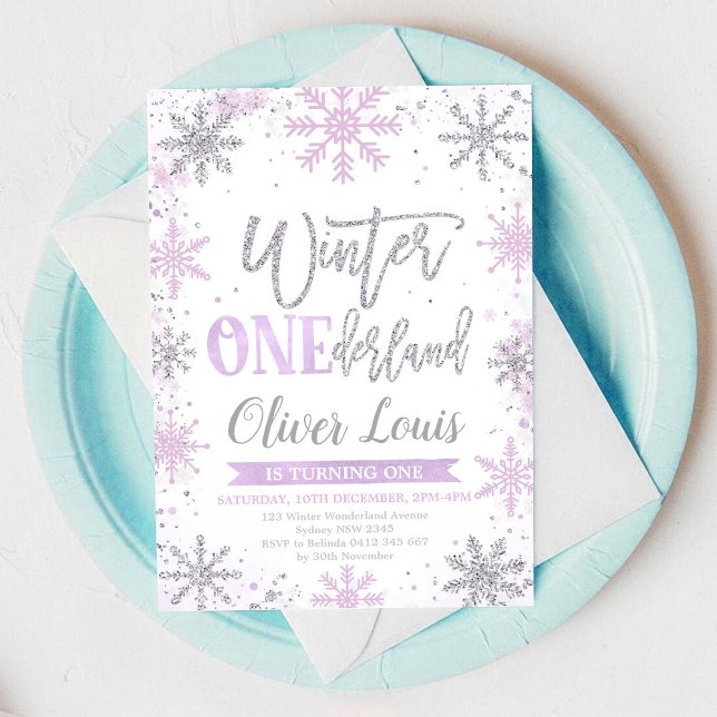 Convite Winter ONEderland Girl 1st Birthday Invitation (Criador carregado)