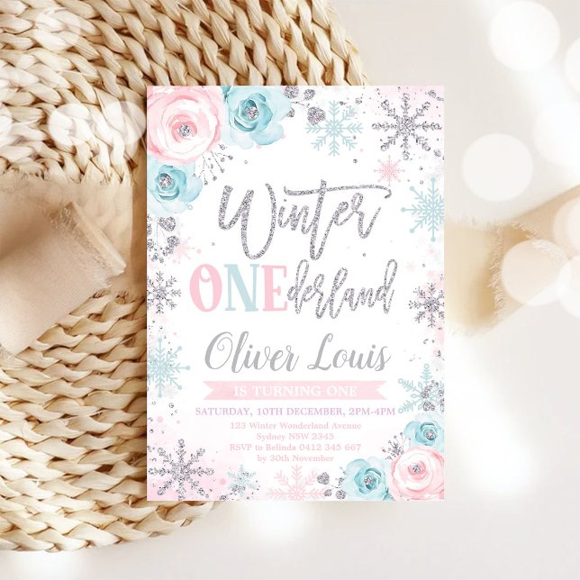 Convite Winter ONEderland Girl 1st Birthday Invitation (Criador carregado)