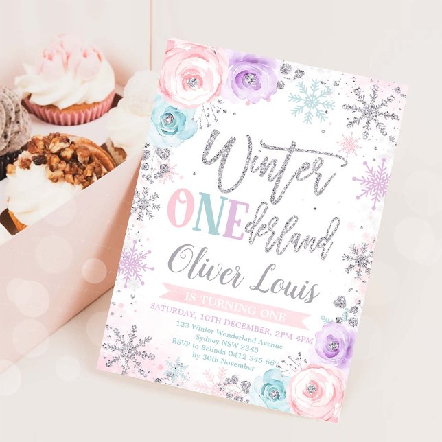 Convite Winter ONEderland Girl 1st Birthday Invitation (Criador carregado)
