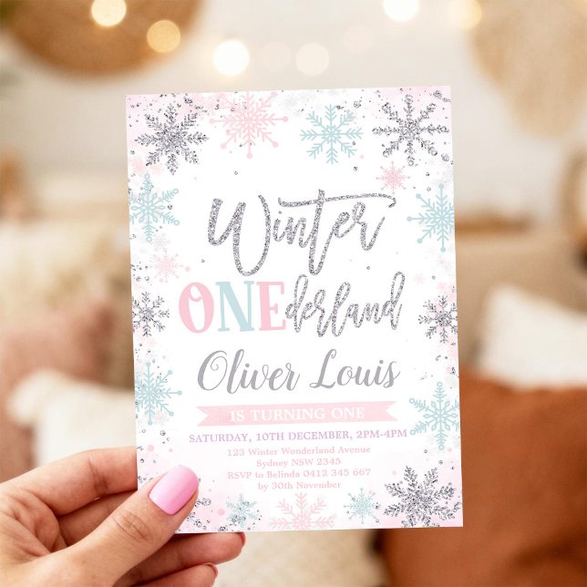 Convite Winter ONEderland Girl 1st Birthday Invitation (Criador carregado)