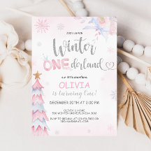 Winter Onederland Girl Birthday Pink Silver