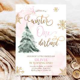 Convite Winter Onederland Girl Rosa Dourado primeiro anive