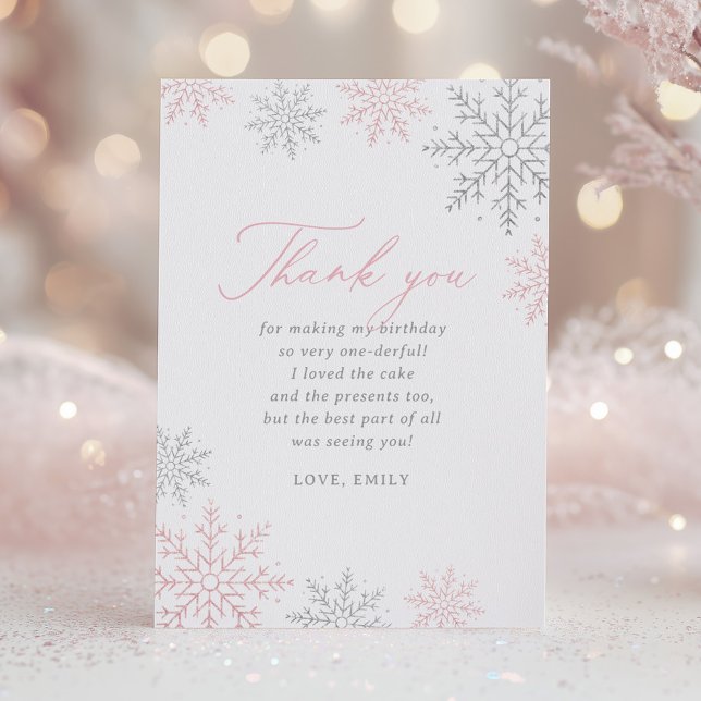 Convite Winter Onederland Glitter Birthday Thank You Card (Criador carregado)