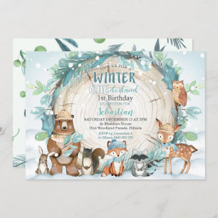 Convite Winter Onederland Invocation Boy Woodland