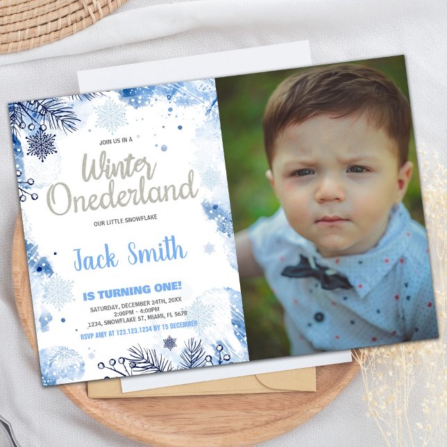 Convite Winter ONEderland Invtions Silver Glitter Photo (Winter ONEderland Invitations Silver Glitter Photo)