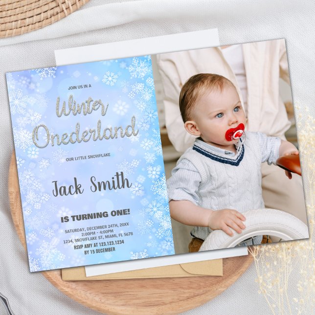 Convite Winter ONEderland Invtions Silver Glitter Photo (Winter ONEderland Invitations Silver Glitter Photo)