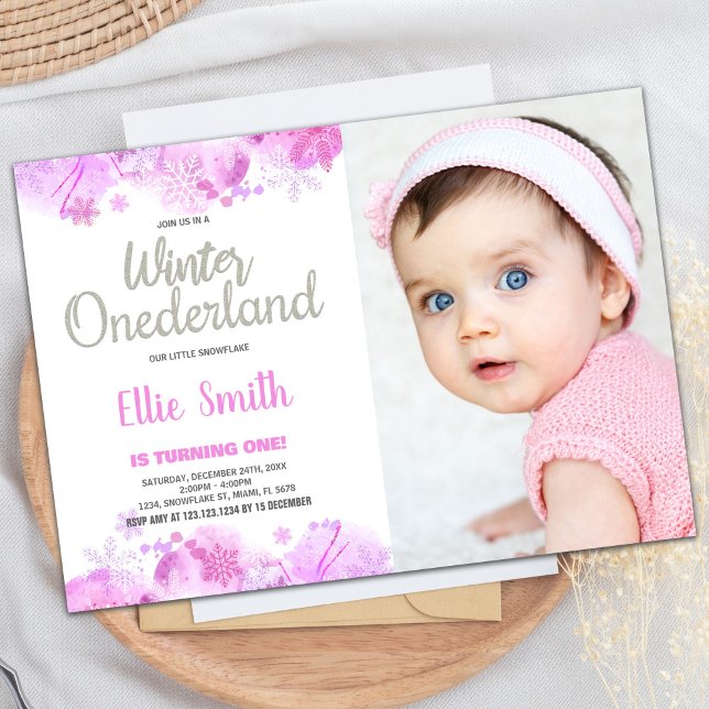 Convite Winter ONEderland Invtions Snow Silver Photo (Winter ONEderland Invitations Snow Silver Photo)