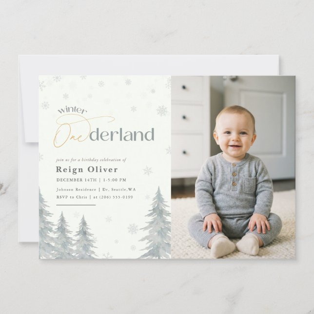 Convite Winter Onederland Kid Photo First Birthday Party (Frente)