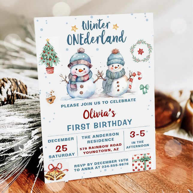 Convite Winter Onederland Natal Snowman Aniversário (Criador carregado)