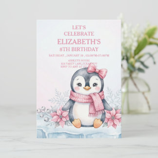 Convite Winter Onederland Penguin Girl Birthday