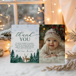 Convite Winter ONEderland Photo Thank You<br><div class="desc">Send warm gratitude with this cozy Winter ONEderland photo thank you card! Featuring watercolor pine trees,  woodland deer,  and delicate snowflakes,  this design beautifully complements your winter first birthday theme. Personalize it with your baby’s photo for a heartfelt,  festive touch — perfect for rustic,  woodland,  or Christmas-themed celebrations.</div>