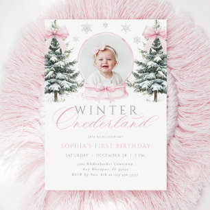 Convite Winter ONEderland Pink Arco Primeiro Aniversário