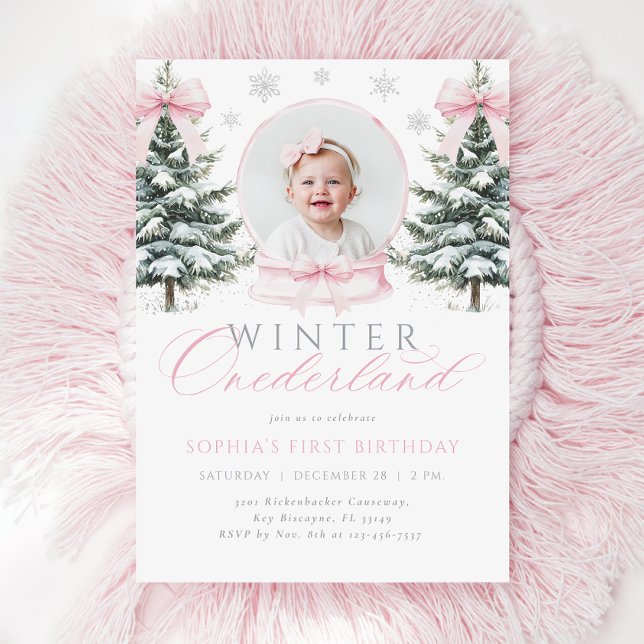 Convite Winter ONEderland Pink Arco Primeiro Aniversário (Criador carregado)