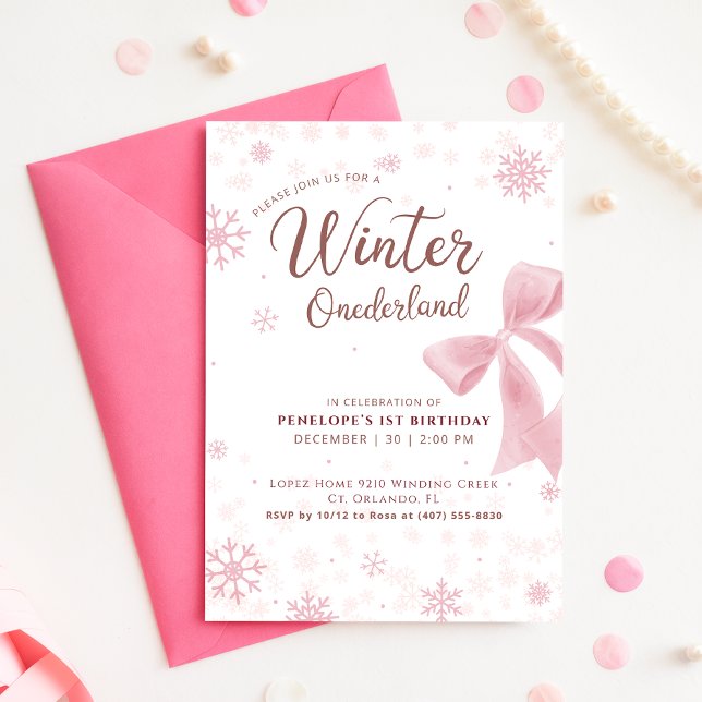 Convite Winter Onederland Pink Snowflake First Birthday (Criador carregado)