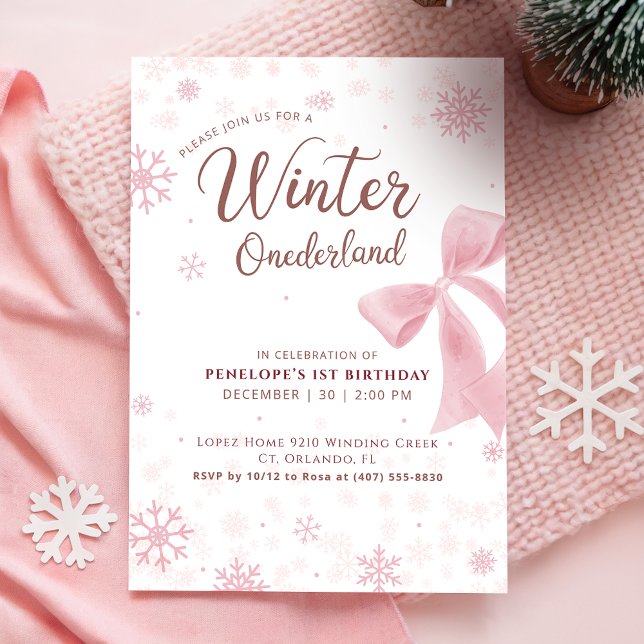 Convite Winter Onederland Pink Snowflake First Birthday (Criador carregado)