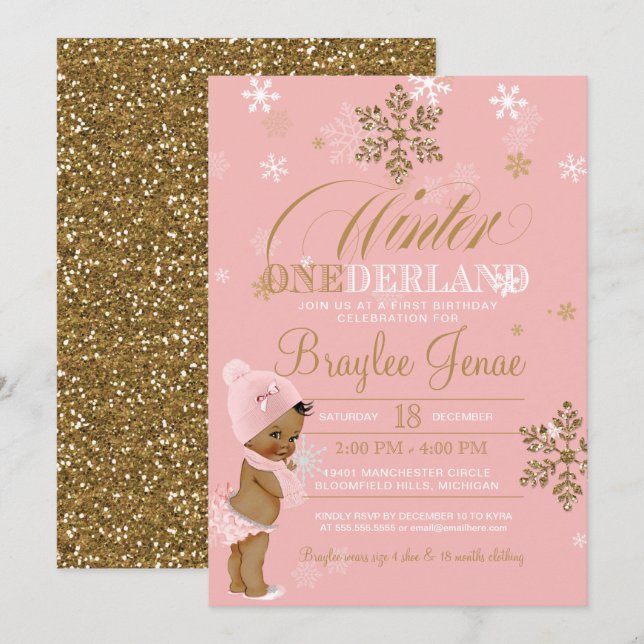 Convite Winter Onederland Primeiro Aniversário Africano-Am (Frente/Verso)