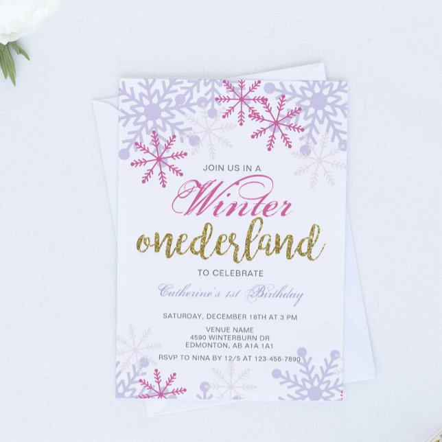 Convite Winter Onederland primeiro aniversario Baby Girl R (Criador carregado)