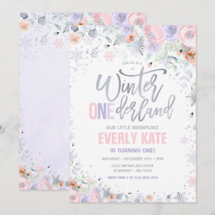Convite Winter ONEderland primeiro aniversario Silver Pink