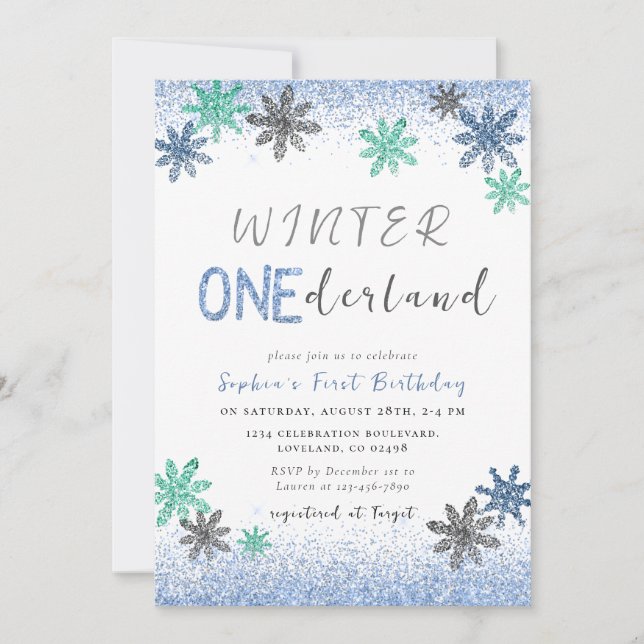 Convite Winter Onederland primeiro aniversario Winter Inva (Frente)