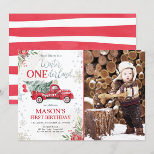 Convite Winter Onederland Red Truck Boy Primeiro Aniversár
